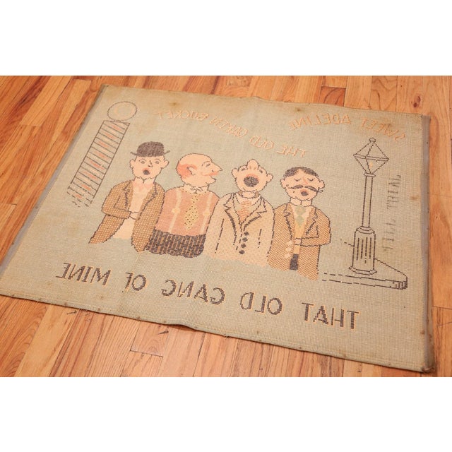 1920s Nazmiyal Collection Vintage Folk Art American Hooked Rug With Barbershop Quartet Design For Sale - Image 5 of 8