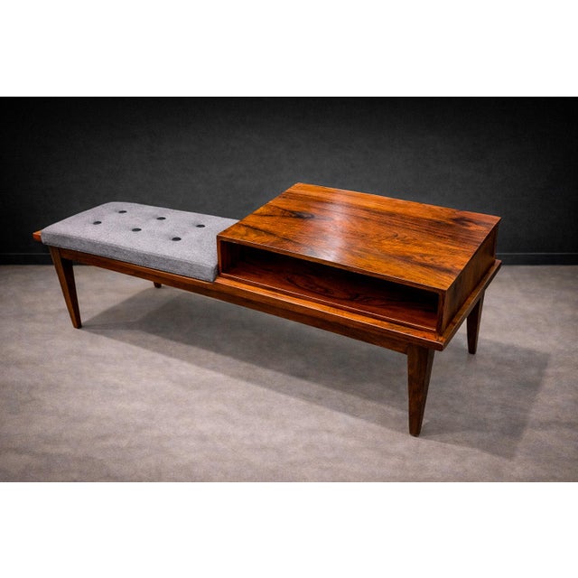 Off-white Side Table With Bench & Storage in Rosewood, Unknown, 1960s For Sale - Image 8 of 8