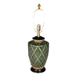 1990s Oriental Accent Green Chinese Porcelain Table Lamp For Sale