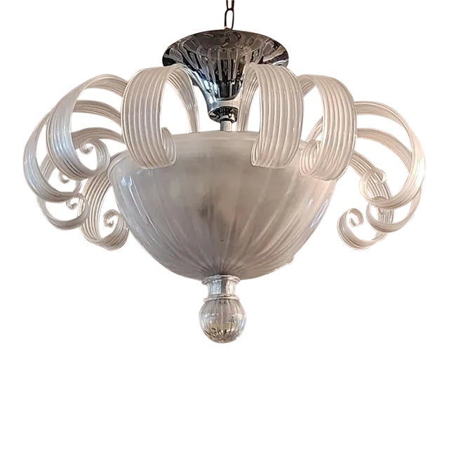 ​Andromeda Murano Glass & Chrome Flush Mount Chandelier For Sale