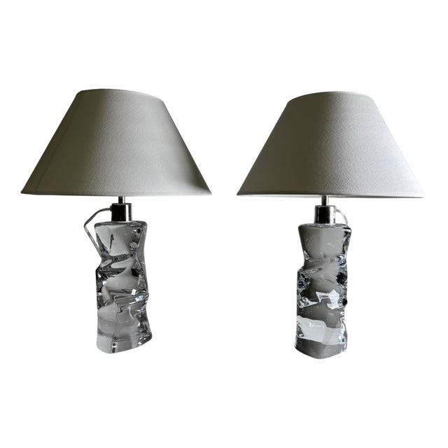 Modernist Glass Table Lamps by Olle Alberius for Orrefors, 1960s, Set of 2 For Sale
