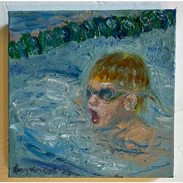 Textile "The Swim Meet" Expressionist, Figurative, Original Oil Paintings, by Van Ness For Sale - Image 7 of 13
