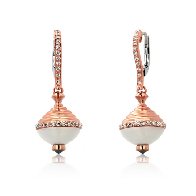 18k Rose and White Gold Enamel Diamond Orb Drop Earrings, 0.70 Carats, A Pair For Sale - Image 15 of 15