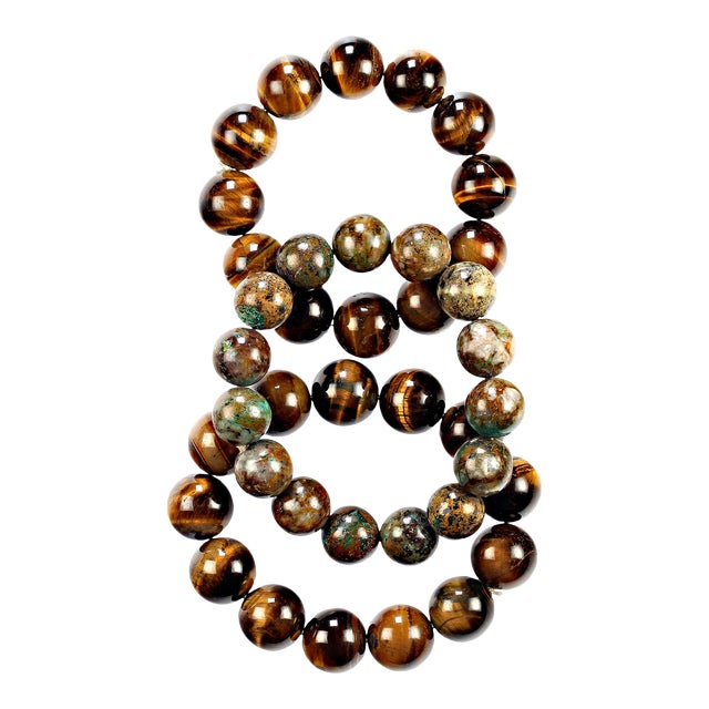 Three Fall Color Stretchy Gemstone Beaded Bracelets - 3 Pieces For Sale