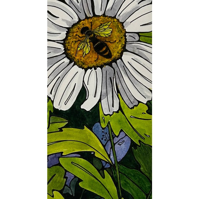 Art Deco Framed Watercolor Fine Art Giclee Print White Daisy For Sale - Image 3 of 7