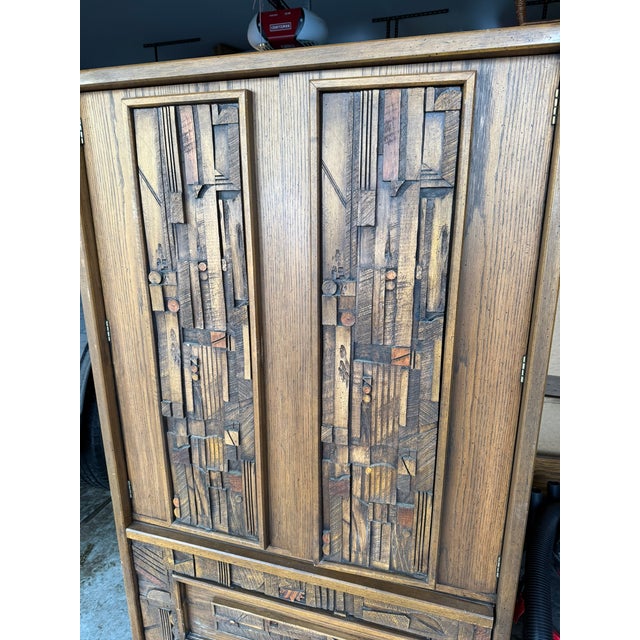 Brown 1970s Lane Brutalist-Style Pueblo Armoire For Sale - Image 8 of 13