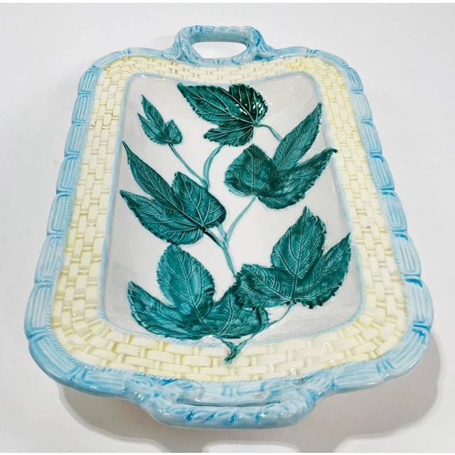 Green Vintage Majolica Style Ivy Basket Motif Ceramic Bowl For Sale - Image 8 of 10