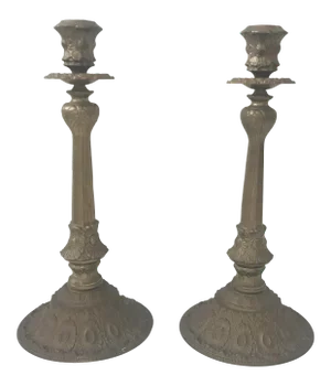 Vintage Mid Century Large Brass Altar Style Candle Holders- a Pair