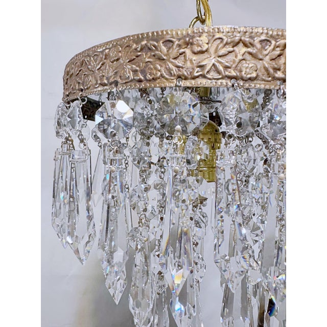 1950s Vintage Tiered Crystal Upside Down Chandelier With Ornate Brass Crown For Sale - Image 5 of 8