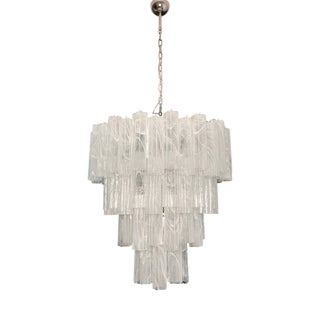 Vintage Murano Glass Tiered Chandelier with White Alabaster Glass Tube, 1990s For Sale