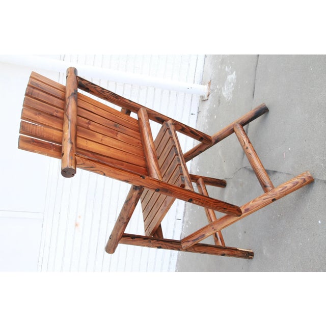 Rustic Pair of Wood Adirondack Style Garden Arm Chairs For Sale - Image 3 of 12