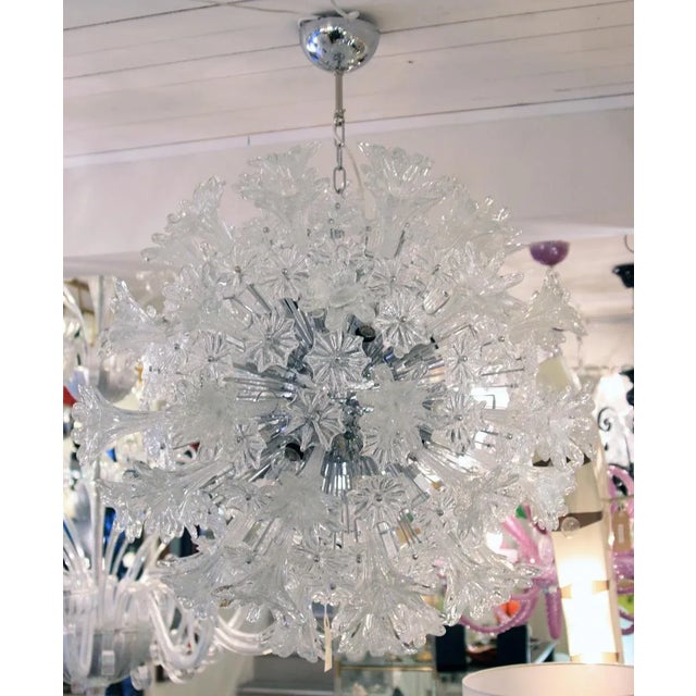 Espirit ceiling light, blown silver and clear submerso glass components on chromed steel structure. Made in Italy. This...