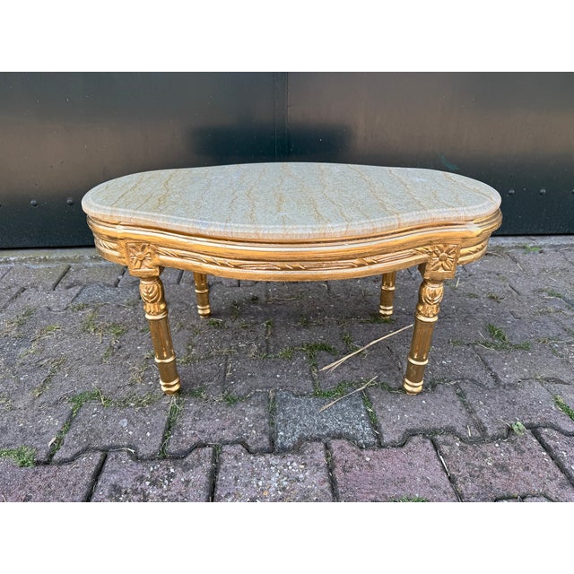 1950 French Louis XVI Gold Beech Marble Coffee Table - 1 Pc For Sale - Image 4 of 12