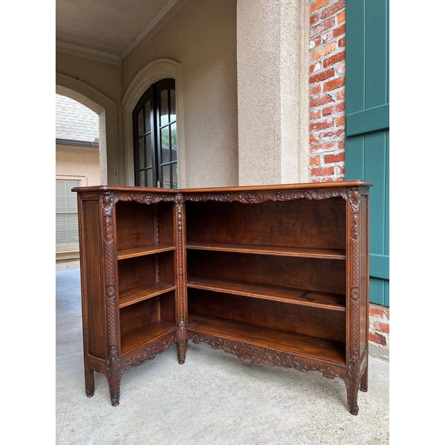 Antique French Corner Bookcase Carved Oak Louis XV Revival Open Shelves c1920. Direct from France, a beautiful antique...