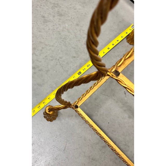Metal 1960s Italian Hollywood Regency Gold Gilt 47" Iron Rope Tassel 3-Tier Etagere Stand For Sale - Image 7 of 8