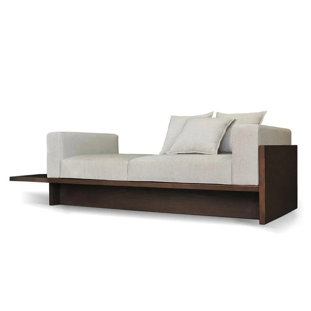 Chaplin sofa by collector materials: structure in oak wood. Upholstered in fabric. Genuine leather details. Dimensions: w...