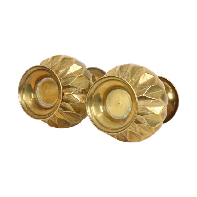 Brass Vases with Geometric Design, Set of 2 For Sale - Image 10 of 14