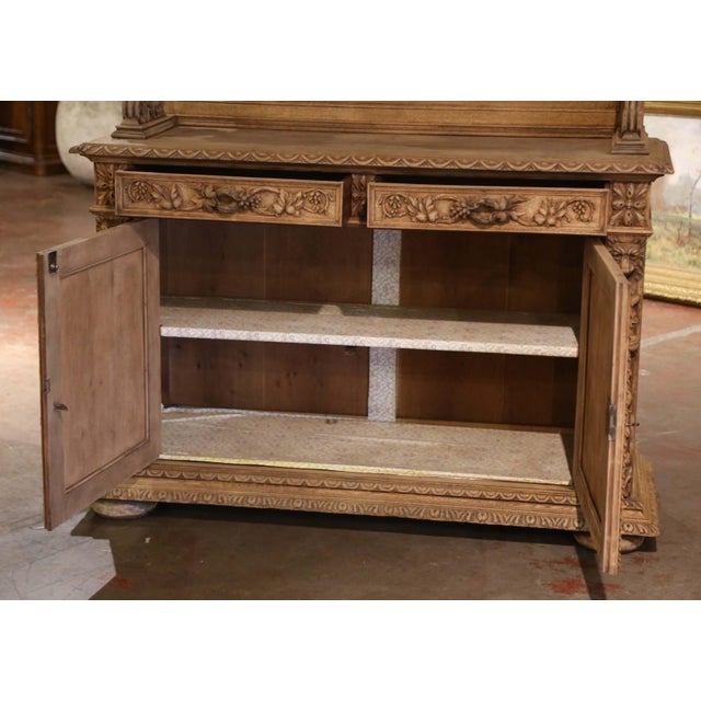 19th Century French Black Forest Carved Bleached Oak Hunt Buffet Desserte For Sale - Image 9 of 12
