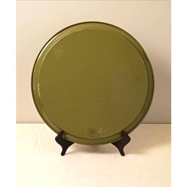 Pilgrim Art Distressed Olive Green Toleware Serving Tray Vintage Pilgrim Art Hand Painted Tole For Sale - Image 4 of 7