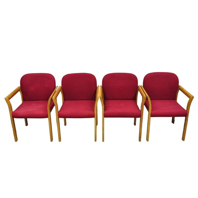 Vintage Gunlocke Mid Century Modern Oak Wood Stacking Arm Chairs - Set of 4 For Sale - Image 13 of 16