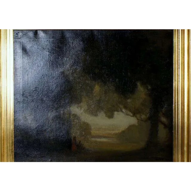Oil on canvas, landscape with people, presumably French artist. Indistinctly signed 91 (1891) The canvas measures 50x58...