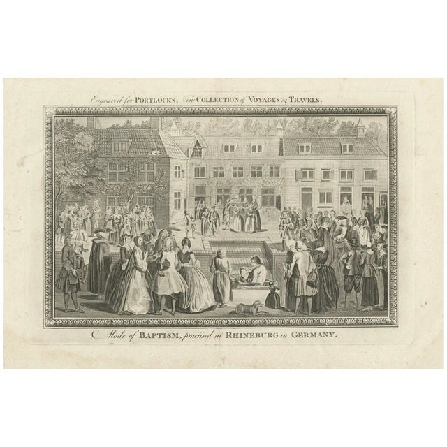 Portlock, Baptism Ceremony of Rijnsburg Collegiants, Germany, Engraving, 1790 For Sale