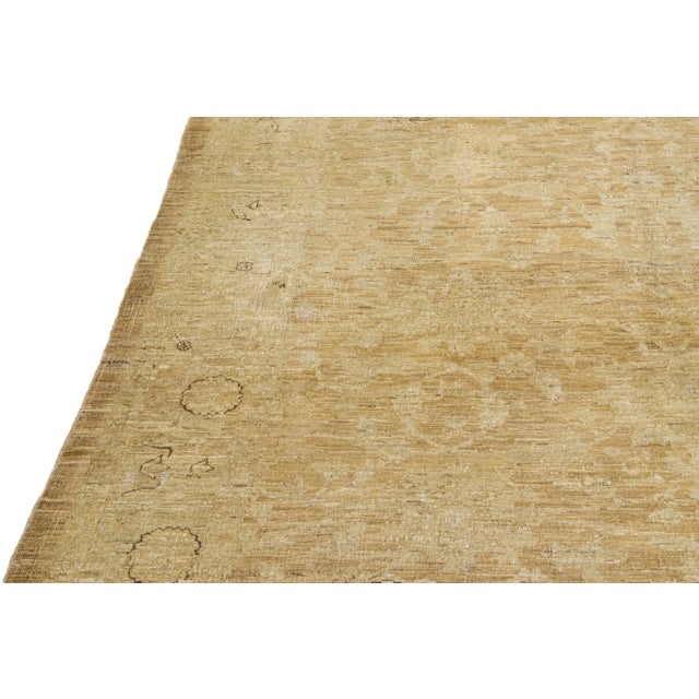 Textile Tan Modern Tabriz Style Handmade Floral Wool Rug For Sale - Image 7 of 13