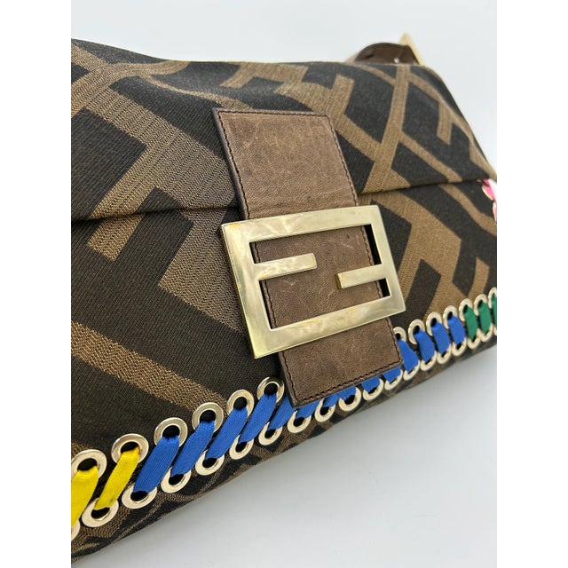 Fendi Zucca Canvas Rainbow Whipstitch XL Baguette For Sale - Image 10 of 12