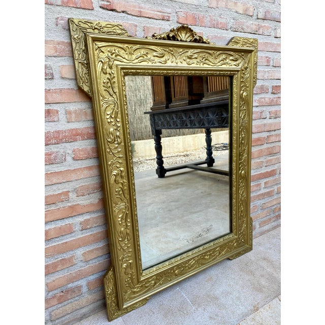 Rectangular Gold Hand Carved Wooden Mirror, 1960 For Sale - Image 18 of 18