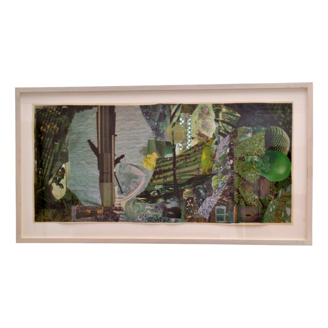 Bill Allan, Abstract Artwork in Tones of Green, 1990s, Collage For Sale