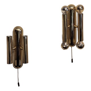 Mid-Century Italian Brass Four-Light Wall Lamps, 1960s, Set of 2 For Sale