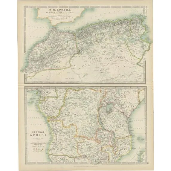 Antique Map of N.W. Africa & Central Africa by Johnston, 1909 For Sale