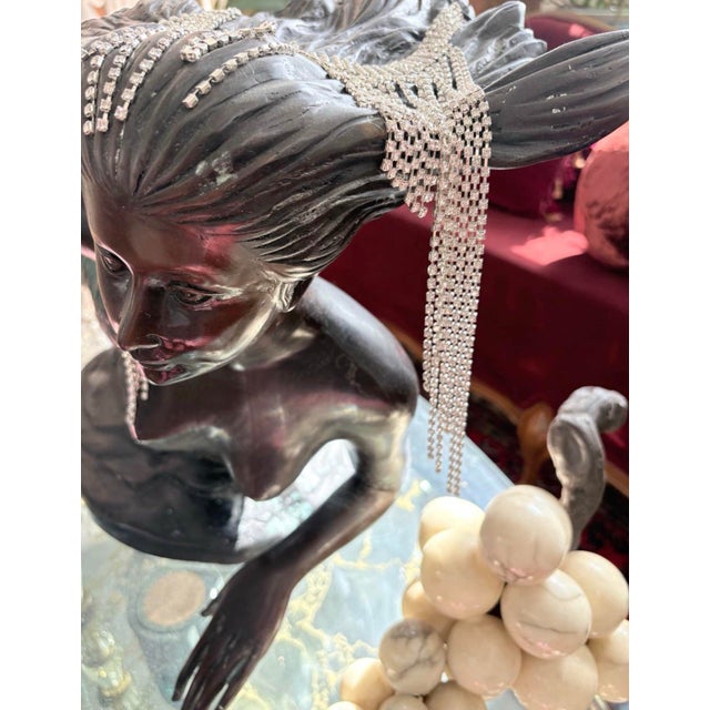 Verdigris Late 20th Century Art Deco Style Mermaid Sculpture With Verdigris Bronze Finish, 40” For Sale - Image 8 of 9