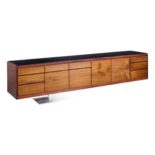 Warren Platner for Lehigh Leopold Mid Century Rosewood and Leather Top Credenza For Sale