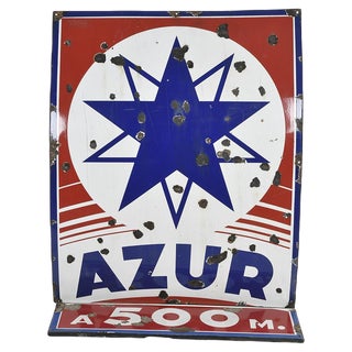 Azure Enamelled Petrol Station Plate For Sale