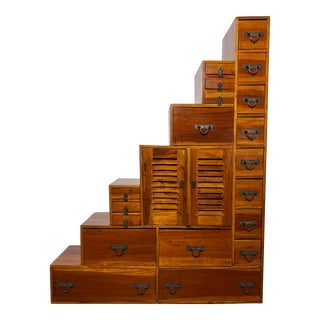 Full Size Japanese Mid Century Step Tansu For Sale