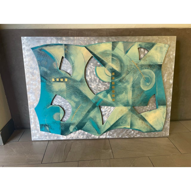 Large 54” Mid-Century Abstract Cut Steel & Burnished Aluminum Wall Relief Sculpture For Sale - Image 9 of 12
