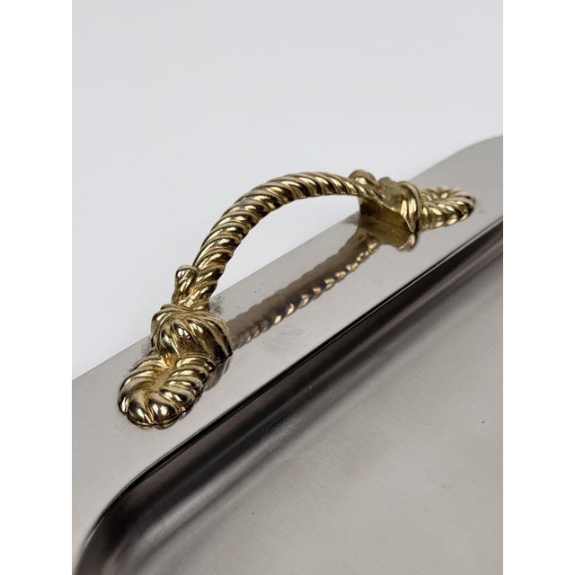 1970s Mid-Century Modern Italian Stainless Steel Tray with Gilt Nautical Knot Handles, 1970s For Sale - Image 5 of 18
