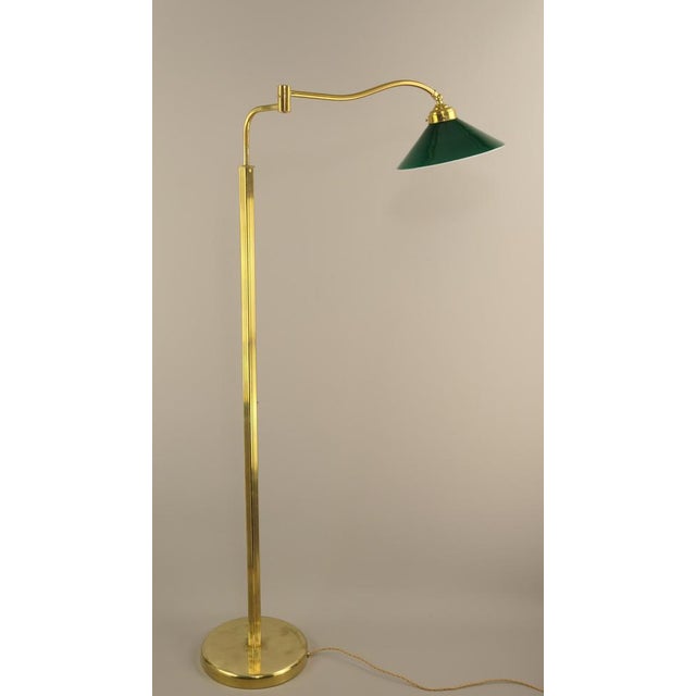 Adjustable Brass Floor Lamp with Green Shade, Italy, 1930s For Sale - Image 3 of 17