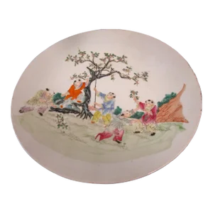 Chinese Export Porcelain Charger Children Harvesting Cherries
