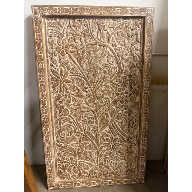 Whitewashed Carved Wood Tree of Life Wall Panel – Rustic Floral Barn Door Art For Sale - Image 11 of 11