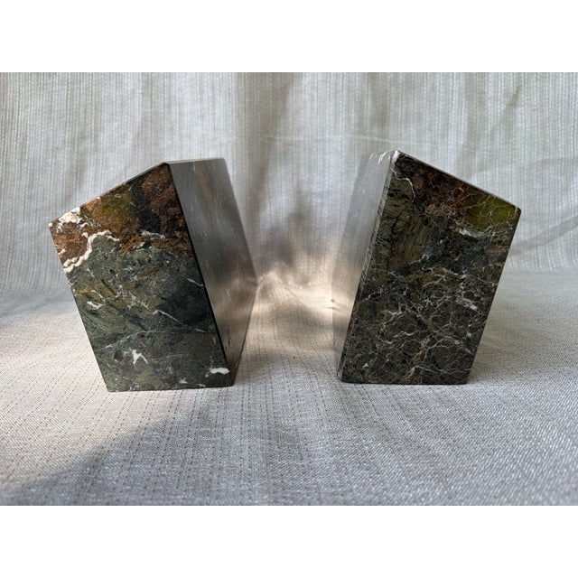 Brown 1980s Heavy Medical Caduceus Brown Gray Italian Marble Bookends a Pair For Sale - Image 8 of 15