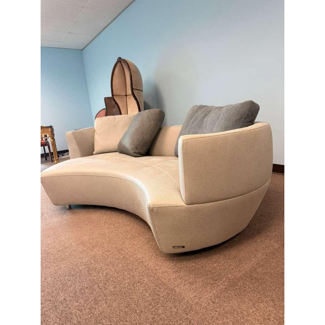 Contemporary Curved Upholstered Sofa / Crescent Sofa For Sale - Image 3 of 5