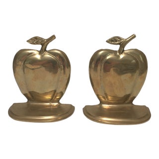 Solid Brass Apple Bookends - a Pair For Sale