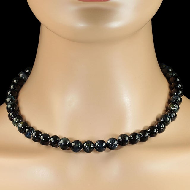 2020s Ajd 17 Inch Optical Gray/Blue Tiger's Eye 10 MM Necklace For Sale - Image 5 of 5