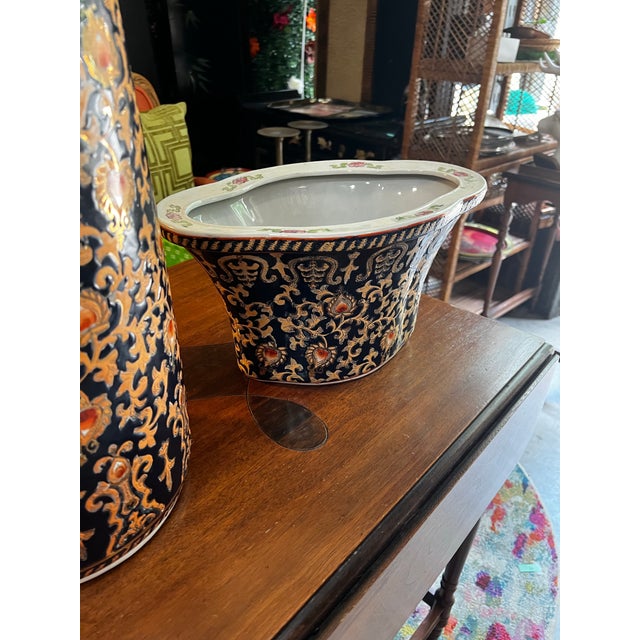 1970s 1970s Set of 2, Asian Inspired Peacock Design Umbrella Stand and Vase For Sale - Image 5 of 12