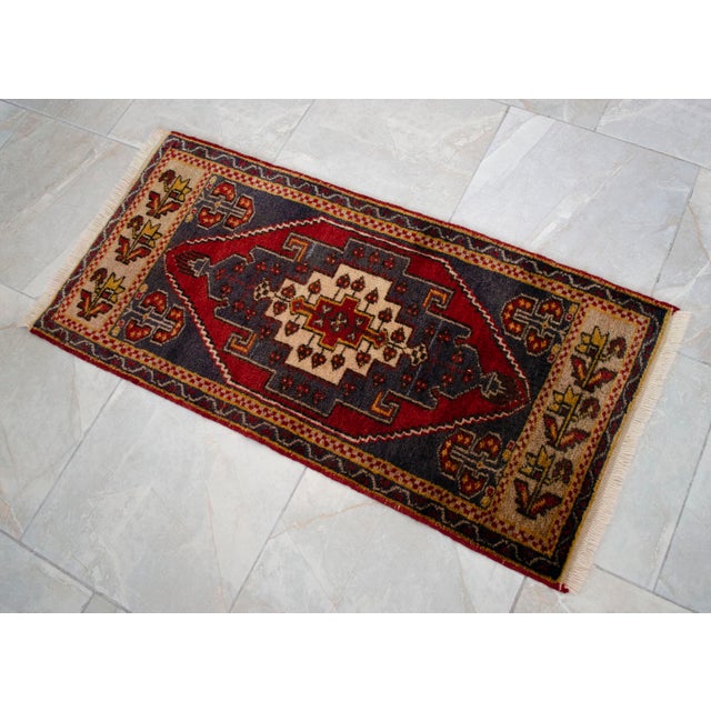 1960s Vintage Hand Knotted Small Rug, Kitchen, Bath Entry Decor Turkish Rug 2x4 Ft Approx For Sale - Image 10 of 13