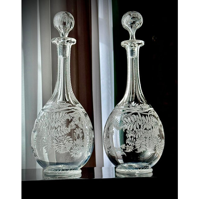 Victorian Stourbridge Fern Engraved Glass Decanters, 1880, Set of 2 For Sale - Image 17 of 17
