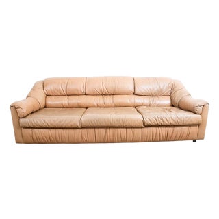 1960s Mid Century Modern Sofa 3 Seater Leather Natural Tan Wood Legs Vintage Vg Seat For Sale