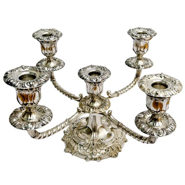 1950s English Silverplate 5-Arm Candelabra by Roberts & Belk in a Neo-Rococo Style For Sale - Image 10 of 12